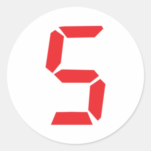 Sticker Rond 5 cinq réveil rouge numéro numérique (Devant)