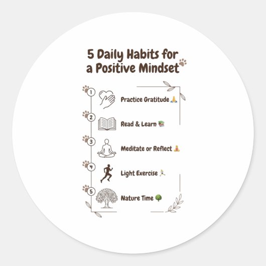 Sticker Rond ​5 Habits for a Brighter Mindset  (Devant)