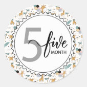 Sticker Rond 5 Mois Jalon bébé Giraffes et ballons (Devant)