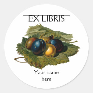 Sticker Rond 5 plaque vintage de peinture de prunes