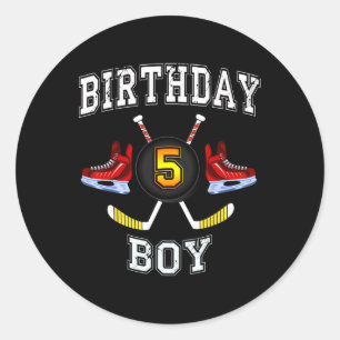 Sticker Rond 5e anniversaire Boy - Ice Hockey enfant de 5 ans