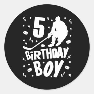 Sticker Rond 5e anniversaire Garçon Hockey sur glace Enfants 5