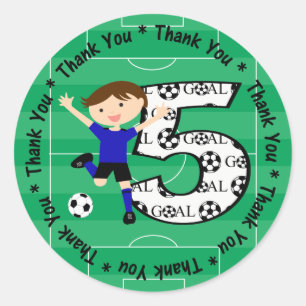 Sticker Rond 5e anniversaire Merci de football noir et bleu
