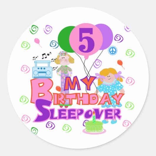 Sticker Rond 5e anniversaire Sleepover T-shirts et cadeaux (Devant)