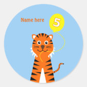 Sticker Rond 5e anniversaire tiger ajouter nom bleu orange (Devant)
