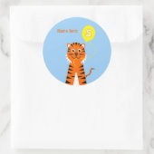 Sticker Rond 5e anniversaire tiger ajouter nom bleu orange (Sac)