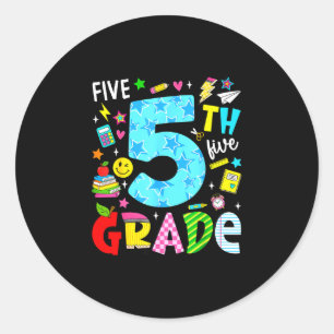 Sticker Rond 5e cinquième année rétro coloré retour à l'école