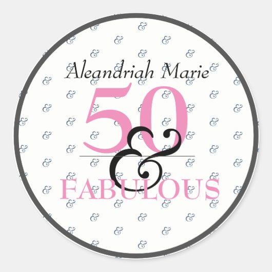 Sticker Rond 5O et fabuleux Noir rose et blanc anniversaire (Devant)