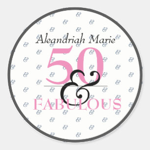 Sticker Rond 5O et fabuleux Noir rose et blanc anniversaire