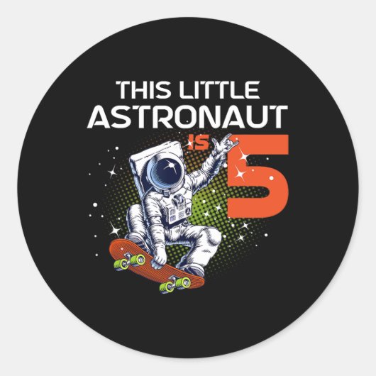 Sticker Rond 5th Birthday Astronaut Skateboarding 5 Year Old Sp (Devant)