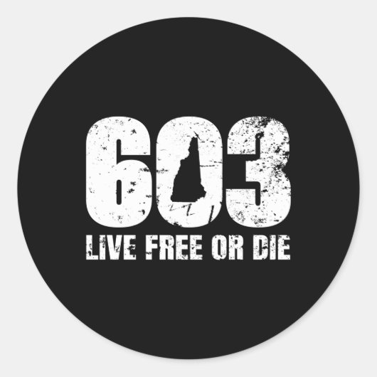 Sticker Rond 603 New Hampshire Produit En Vie Libre Ou Mort (Devant)