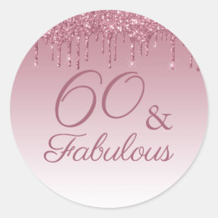 Sticker Rond 60 ans et Fabuleux Rose Gold Rose Pailleté qui cou