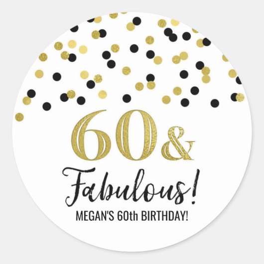 Sticker Rond 60 & Fabuleux Anniversaire Black Gold Confetti (Devant)
