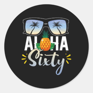 Sticker Rond 60e Anniversaire Aloha Sixty Beach Vacances tropic
