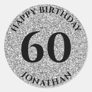 Sticker Rond 60e anniversaire avec nom Parties scintillant d'ar