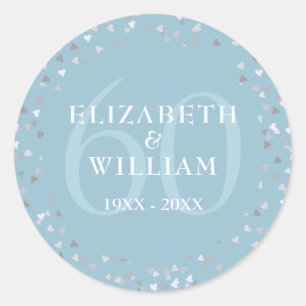 Sticker Rond 60e Anniversaire Coeurs Confetti