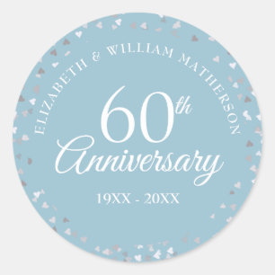 Sticker Rond 60e Anniversaire Coeurs Confetti