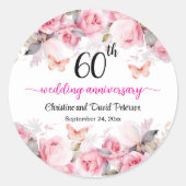 Sticker Rond 60e anniversaire de Mariage Elegant Blush Roses (Devant)