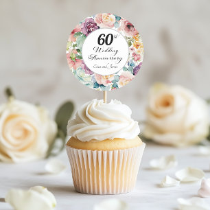 Sticker Rond 60e anniversaire de mariage élégant écriture flora