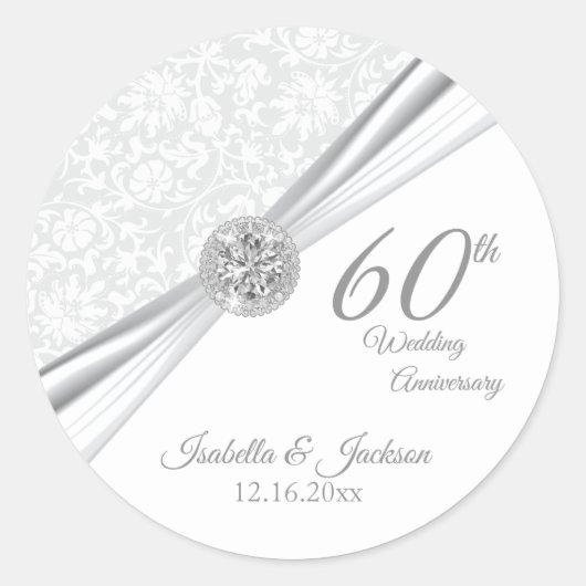 Sticker Rond 60e anniversaire du Mariage blanc diamant (Devant)