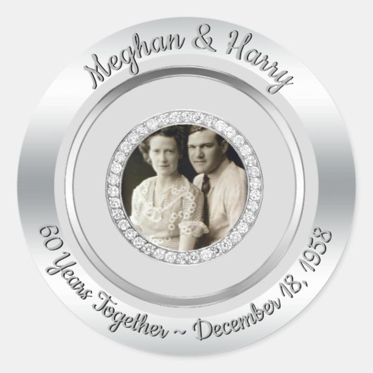Sticker Rond 60e anniversaire du Mariage Diamond Photo moderne (Devant)