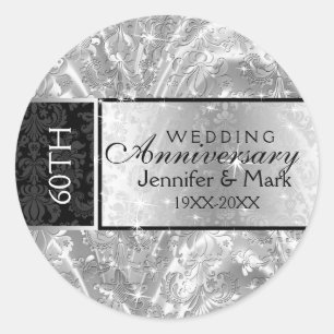 Sticker Rond 60e anniversaire du Mariage en argent mousseux