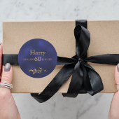 Sticker Rond 60e anniversaire élégant bleu foncé et or