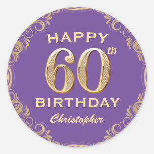 Sticker Rond 60e anniversaire fête violet et Parties scintillan