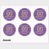 Sticker Rond 60e anniversaire fête violet et Parties scintillan (Feuille)