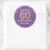 Sticker Rond 60e anniversaire fête violet et Parties scintillan (Sac)