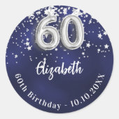 Sticker Rond 60e anniversaire marine bleu argent étoiles (Devant)