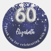 Sticker Rond 60e anniversaire marine bleu argent étoiles (Devant)