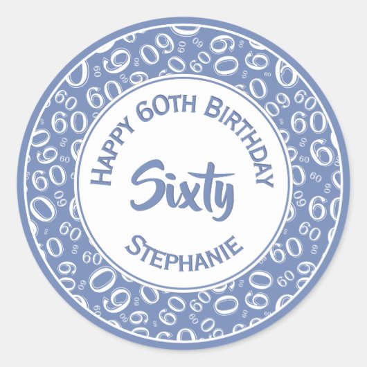 Sticker Rond 60e anniversaire Numéro Motif 60 Bleu et Blanc (Devant)