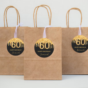 Sticker Rond 60e anniversaire parties scintillant en or noir ba