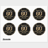 Sticker Rond 60e anniversaire Parties scintillant noir et or ca (Feuille)