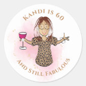 Sticker Rond 60e anniversaire Pink Ethnic Funny 60 et Fabulous (Devant)