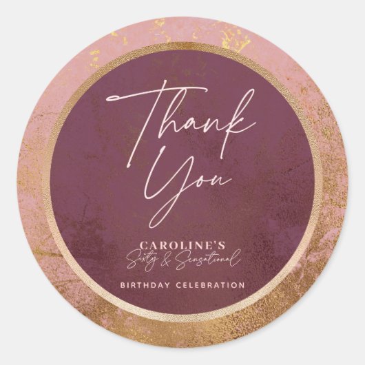 Sticker Rond 60e anniversaire Rose de fête Merci d'or (Devant)