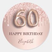 Sticker Rond 60e anniversaire rose gouttes rose or (Devant)