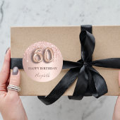 Sticker Rond 60e anniversaire rose gouttes rose or