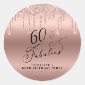 Sticker Rond 60e anniversaire Rose Parties scintillant or (Devant)