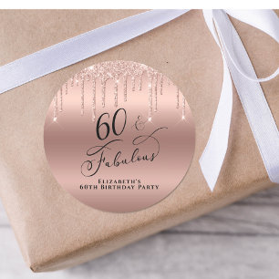 Sticker Rond 60e anniversaire Rose Parties scintillant or