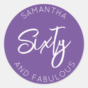 Sticker Rond 60e anniversaire Soixante et fabuleux Simple Purpl