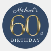Sticker Rond 60e anniversaire Solid Gold Texte Marine bleu pers (Devant)
