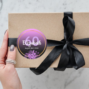 Sticker Rond 60e anniversaire violet et dégradé noir avec or