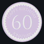 Sticker Rond 60th Birthday Party ajouter votre nom joli<br><div class="desc">Obtenez ces stickers mignons pour orner vos faveurs de fête pour tous vos invités préférés. Un numéro élégant pour fêter un anniversaire. REMARQUE que l'image de parties scintillant est une image imprimée</div>