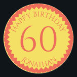Sticker Rond 60th Birthday Party ajouter votre nom joli<br><div class="desc">Obtenez ces stickers mignons pour orner vos faveurs de fête pour tous vos invités préférés. Un numéro élégant pour fêter un anniversaire. REMARQUE que l'image de parties scintillant est une image imprimée</div>