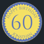 Sticker Rond 60th Birthday Party ajouter votre nom joli<br><div class="desc">Obtenez ces stickers mignons pour orner vos faveurs de fête pour tous vos invités préférés. Un numéro élégant pour fêter un anniversaire. REMARQUE que l'image de parties scintillant est une image imprimée</div>
