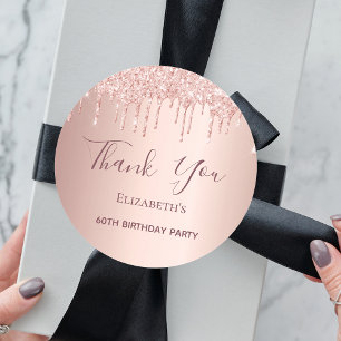 Sticker Rond 60th Birthday rose gold blush glitter Thank You