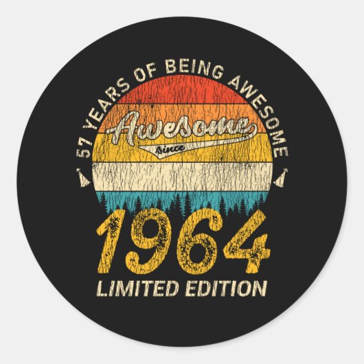 Sticker Rond 61 Ans 1964 Retro Awesome 61e anniversaire Cadeau (Devant)