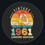 Sticker Rond 61 Year Old Women Bday 1961 Vintage 61st Birthday<br><div class="desc">Birthday Design For anyone who's horoscope say difficult & Stubborn But totally worth.Wear it with pride at work,  school gym perfect to pair with shorts,  leggings or jeans for a casual yet trendy Look</div>